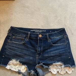 American Eagle Outfitters Dark Blue Jean Shorts with Lace